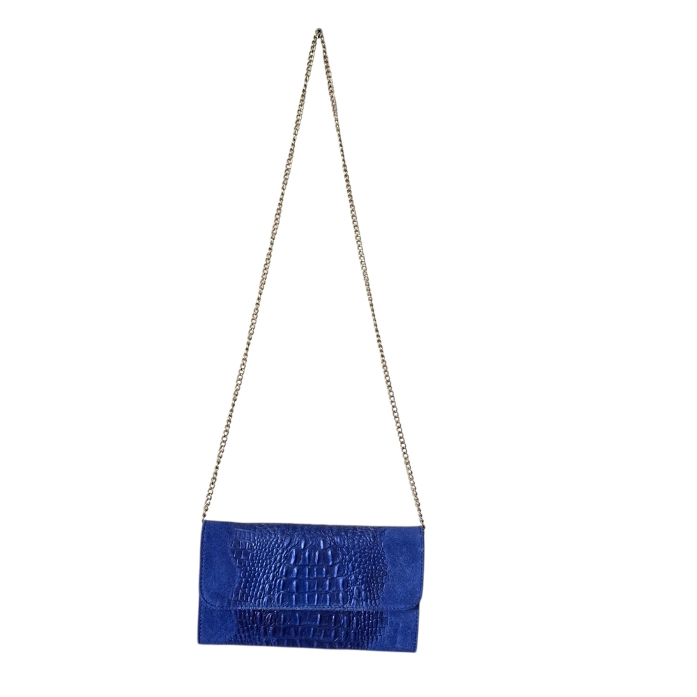 Lavorazione Artigianale made in italy blue Blue Croc-Embossed Chain Shoulder Bag